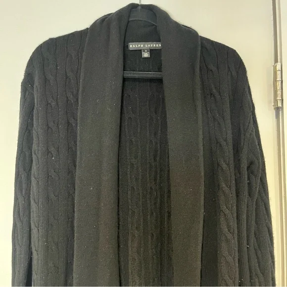 Ralph Lauren Cashmere Cable Knit Cardigan Small Sweater Black Label Duster RARE - Picture 1 of 8